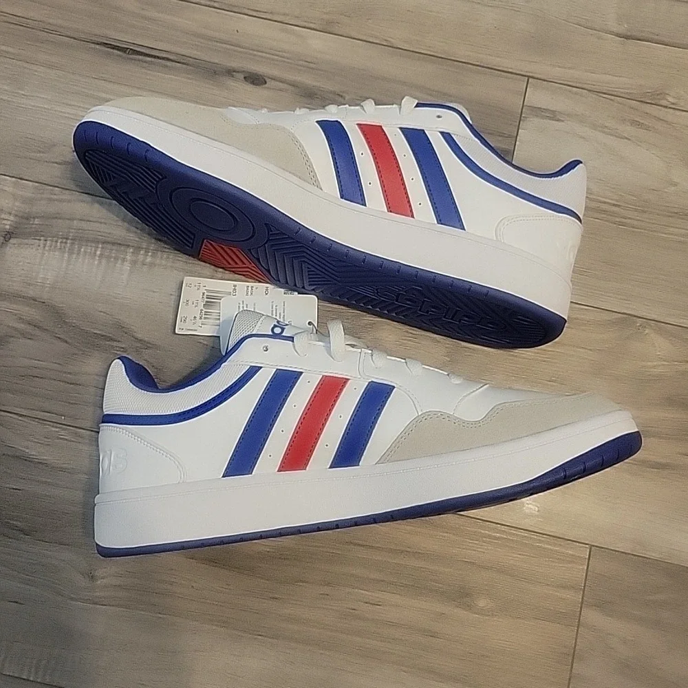 Adidas VL Court 3.0 Shoes Mens 12 White Blue Red Stripe Skatebording Sneaker NEW